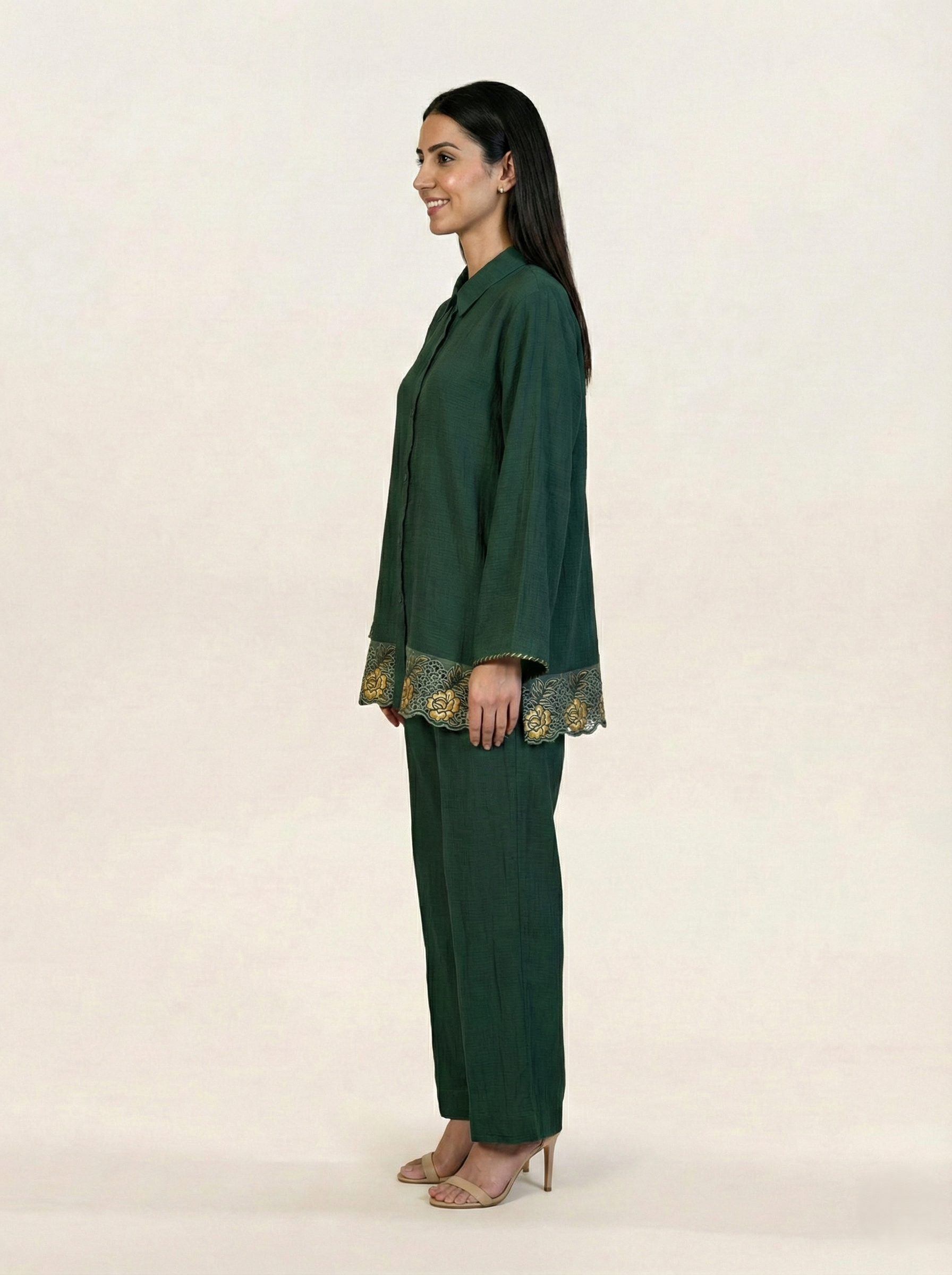 CEY Embroidered Co-ord Set Bottle Green