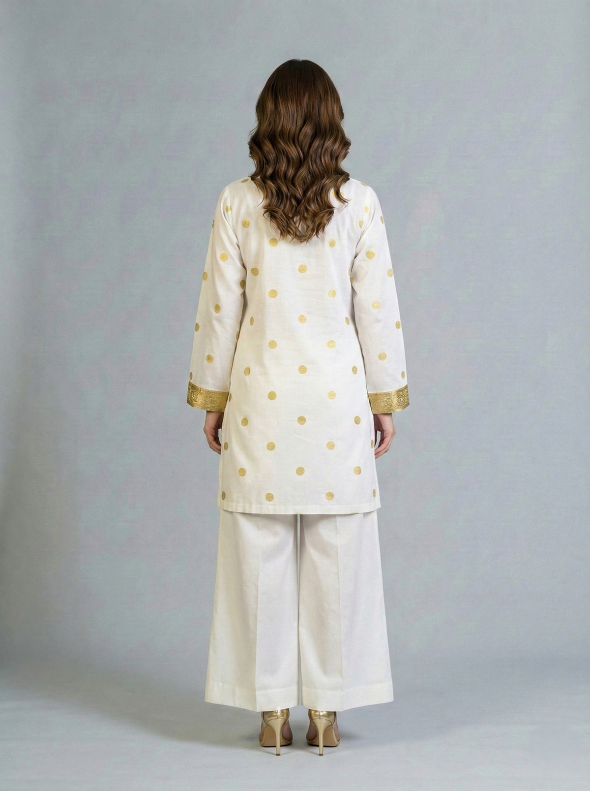 Khaddar White and Gold 2 Piece Suit