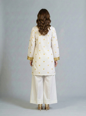 Khaddar White and Gold 2 Piece Suit