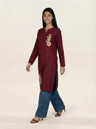 Embroidered Linen Red Kurti
