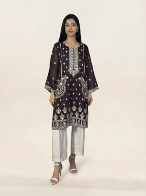 Embroidered Khaadi-Net Kurta Dupatta Purple