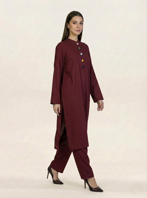 Solid Linen 2 piece Suit Maroon