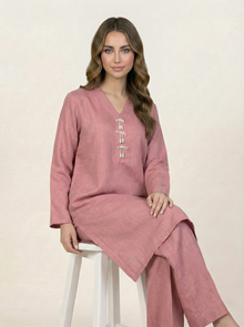 Solid Self Silk 2 Piece Suit Tea Pink