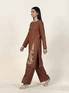 Linen Embroidered 2 Piece Suit Solid Rust