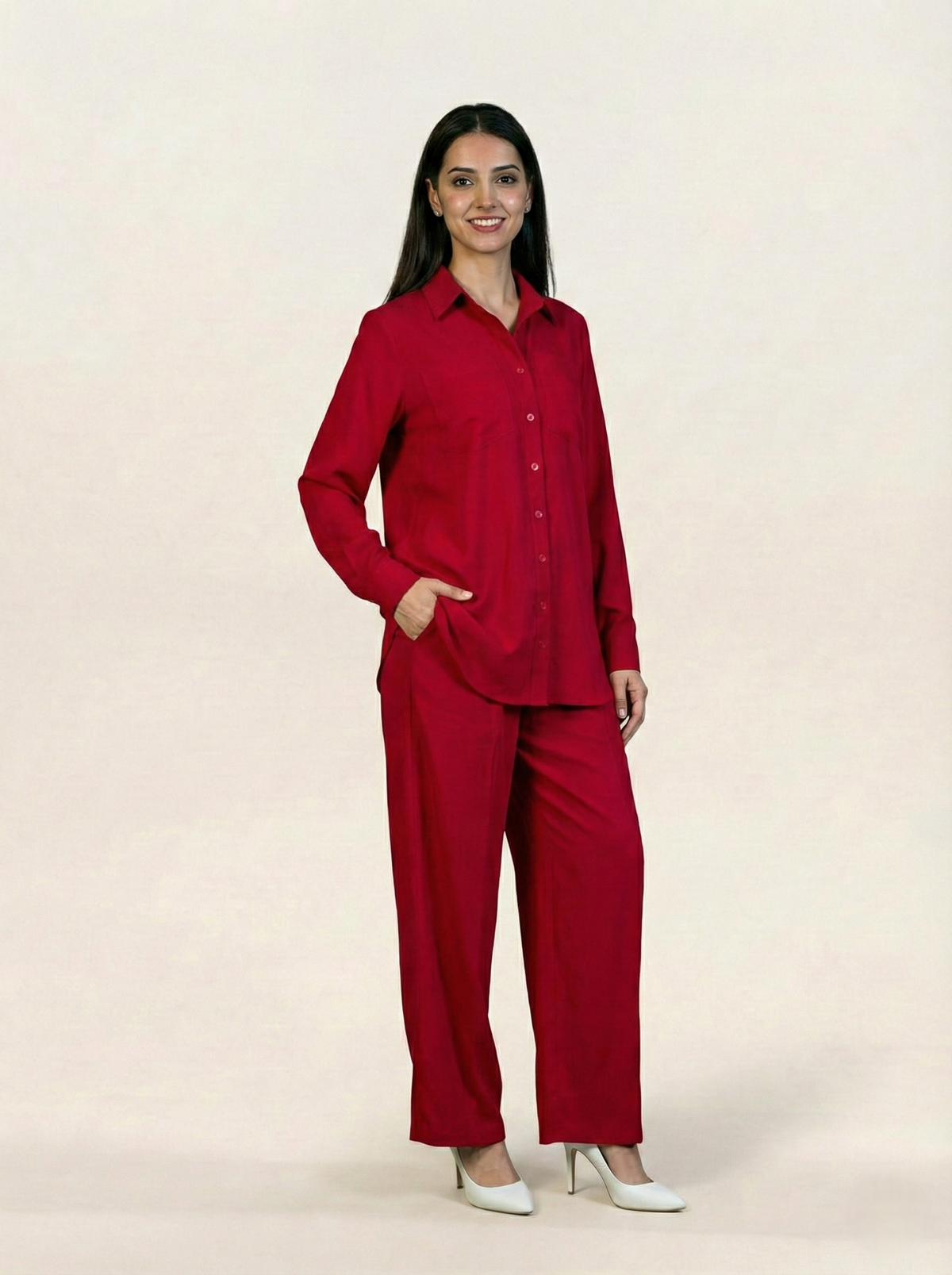 Linen Co-ord Set Red