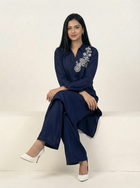 Embroidered Navy Blue Silk Suit (2-Piece)