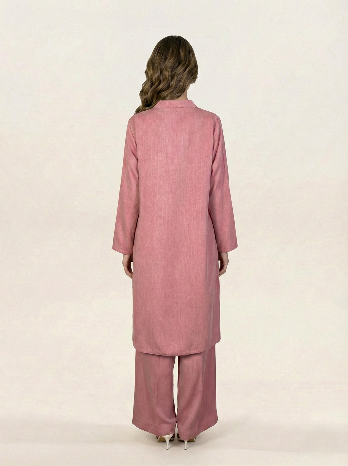 Solid Self Silk 2 Piece Suit Tea Pink