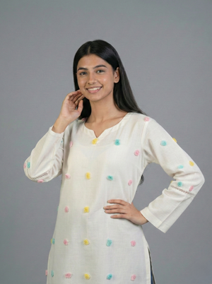 Embellished off-White Khaddar Shirt