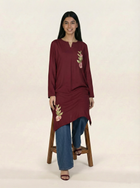Embroidered Linen Red Kurti