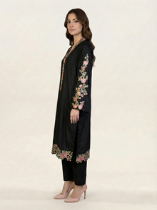 Embroidered Black Silk Suit (2-Piece)