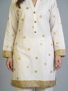 Khaddar White and Gold 2 Piece Suit