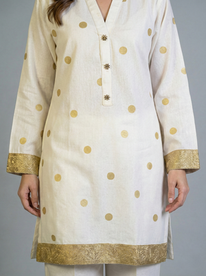Khaddar White and Gold 2 Piece Suit