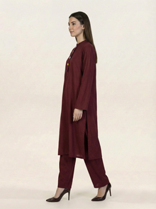 Solid Linen 2 piece Suit Maroon
