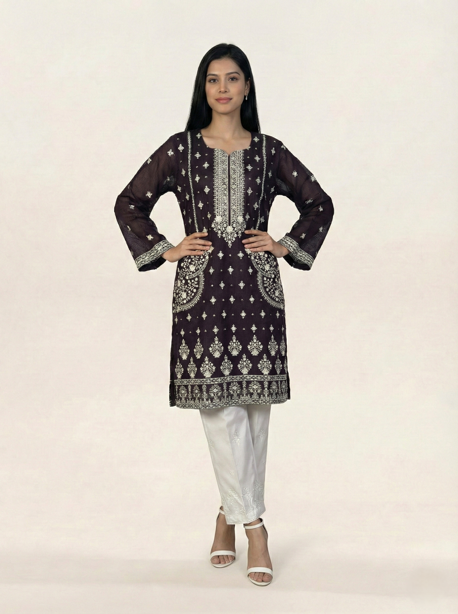 Embroidered Khaadi-Net Kurta Dupatta Purple