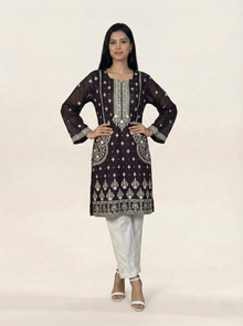 Embroidered Khaadi-Net Kurta Dupatta Purple