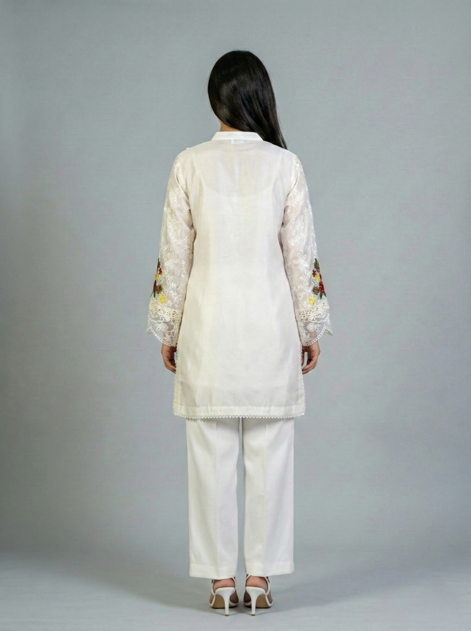 Embroidered Off-White Sheesha Silk Shirt