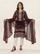Embroidered Khaadi-Net Kurta and Dupatta Maroon