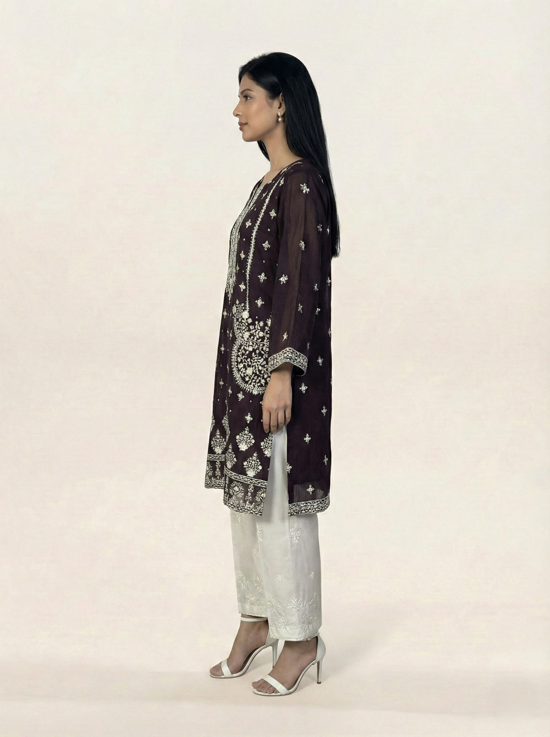 Embroidered Khaadi-Net Kurta Dupatta Purple