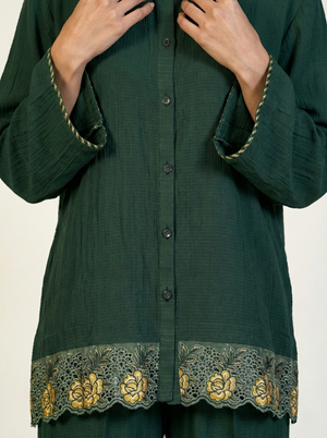 CEY Embroidered Co-ord Set Bottle Green