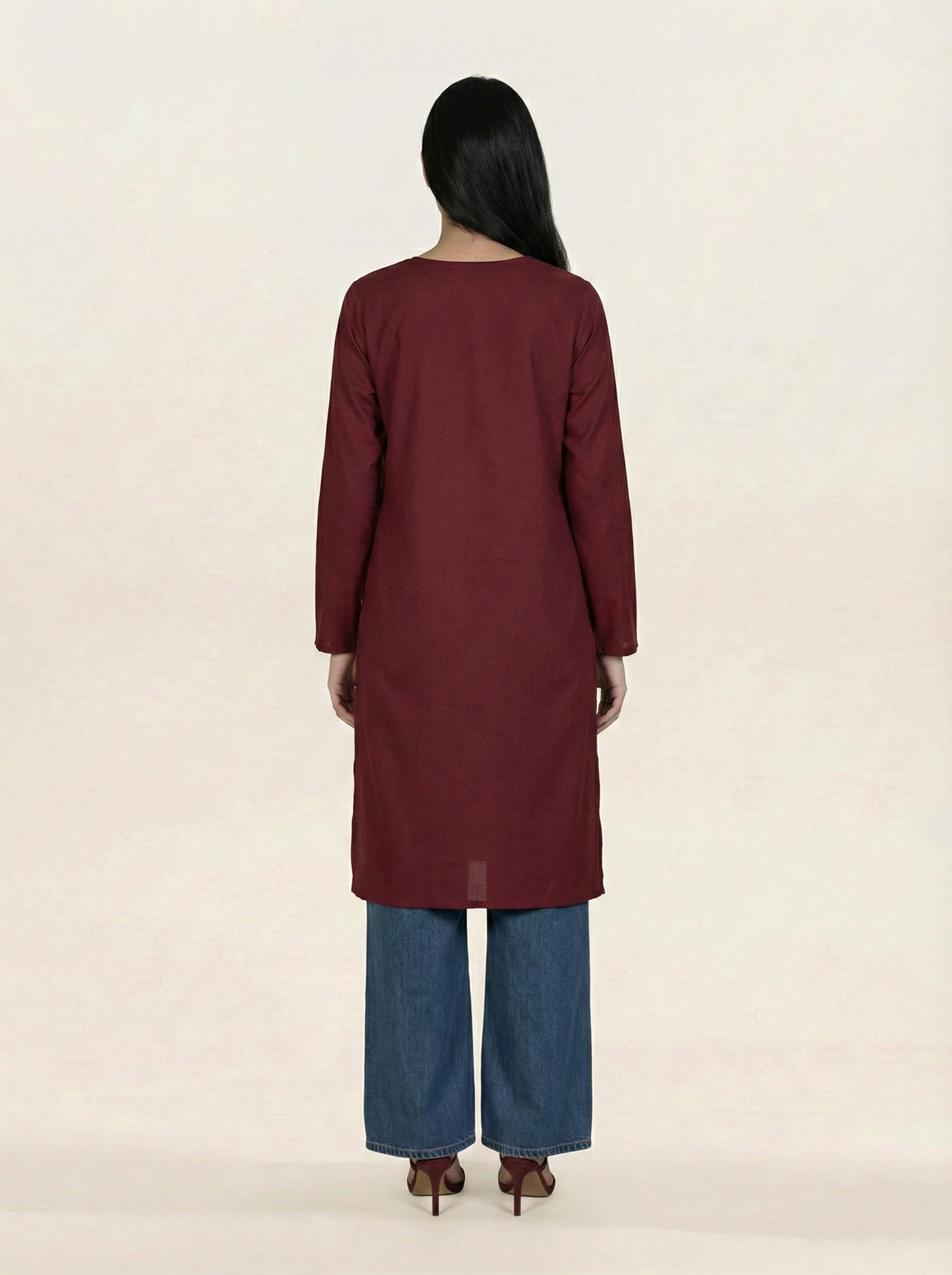Embroidered Linen Red Kurti