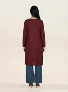 Embroidered Linen Red Kurti