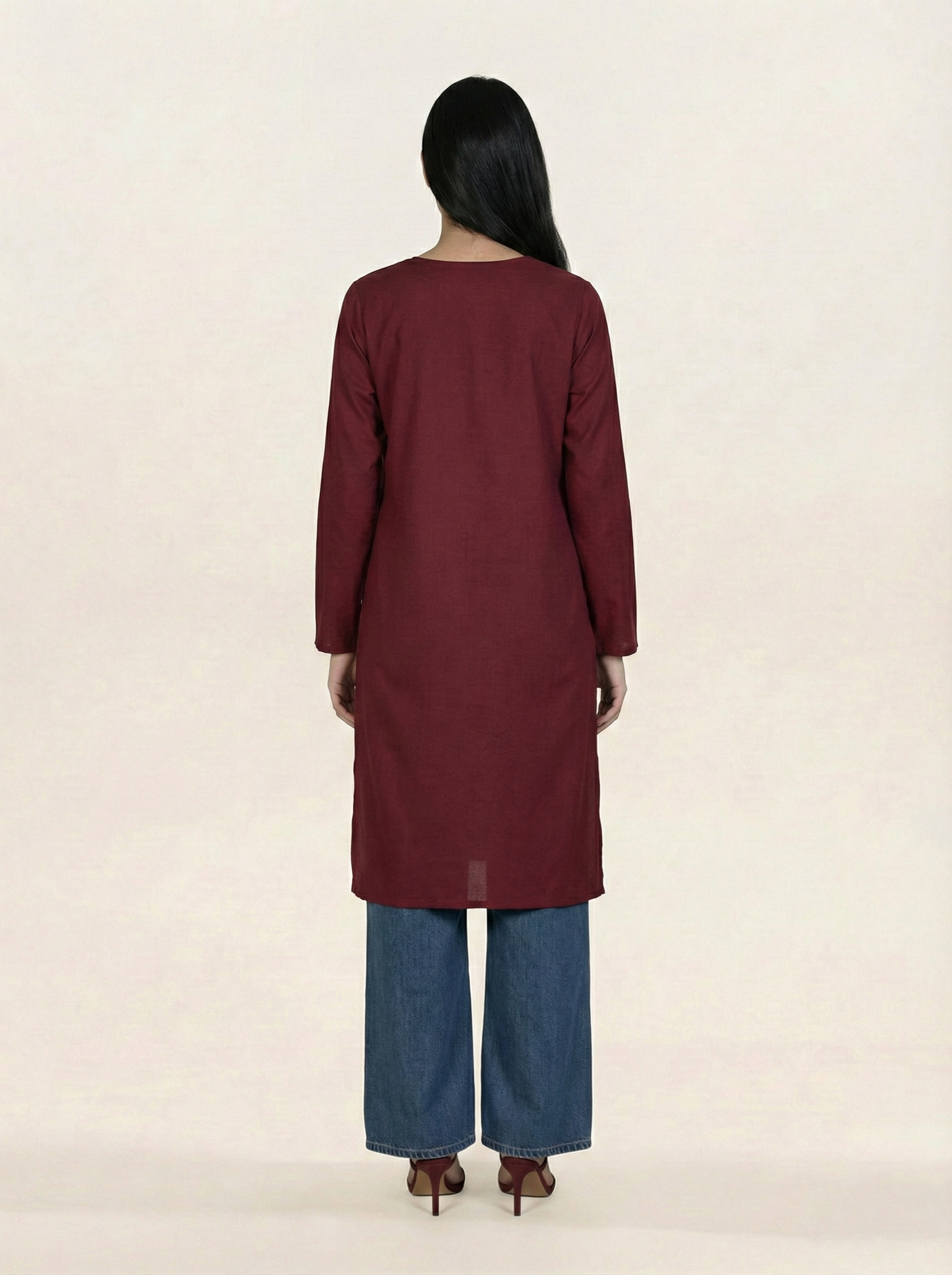 Embroidered Linen Red Kurti