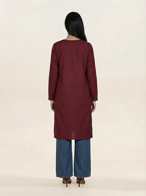 Embroidered Linen Red Kurti