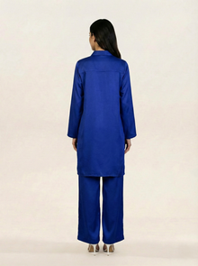 Embroidered Royal Blue Silk Suit (2-Piece)