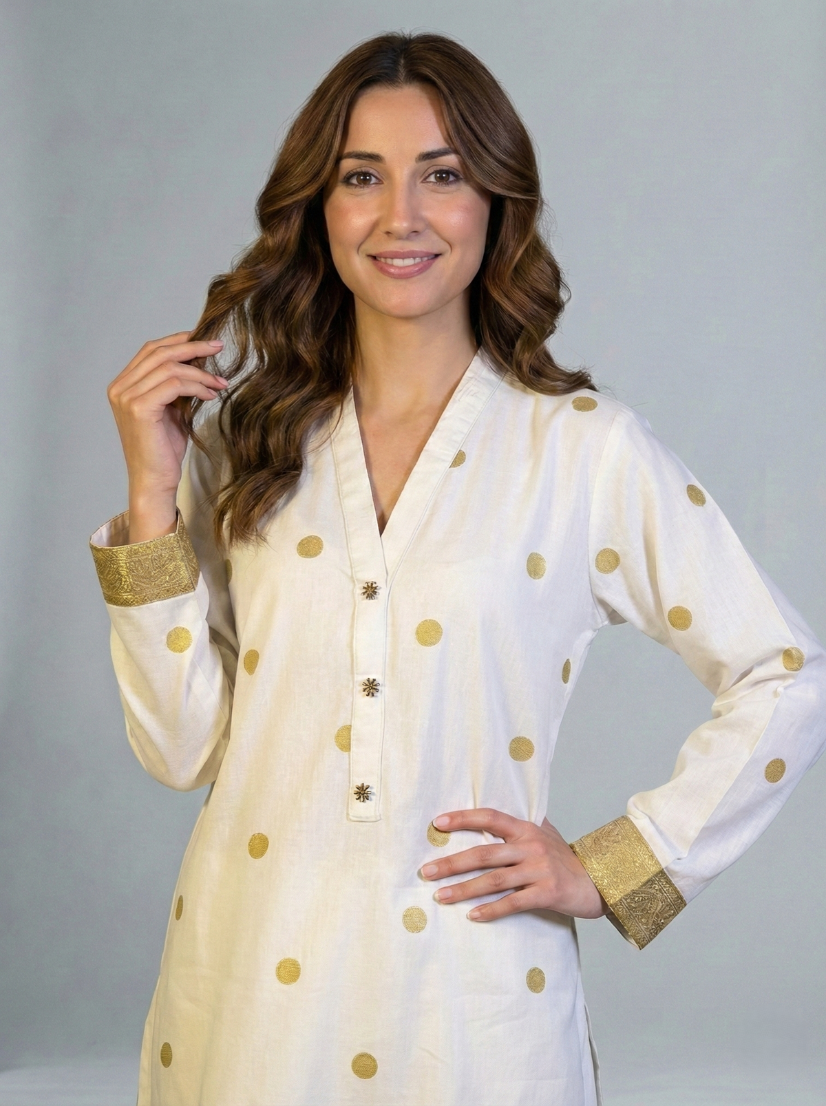 Khaddar White and Gold 2 Piece Suit