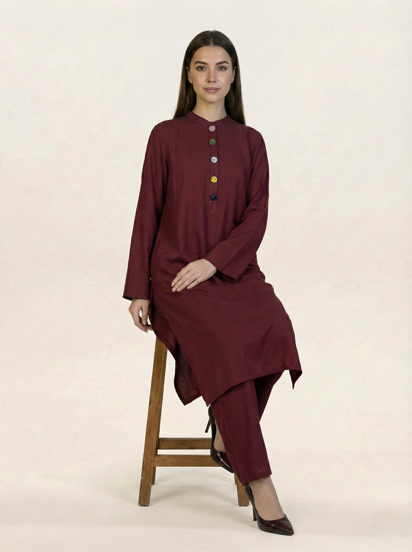 Solid Linen 2 piece Suit Maroon