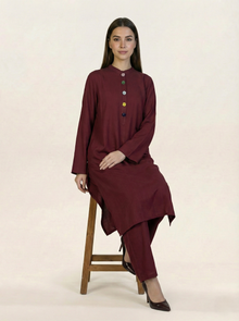 Solid Linen 2 piece Suit Maroon