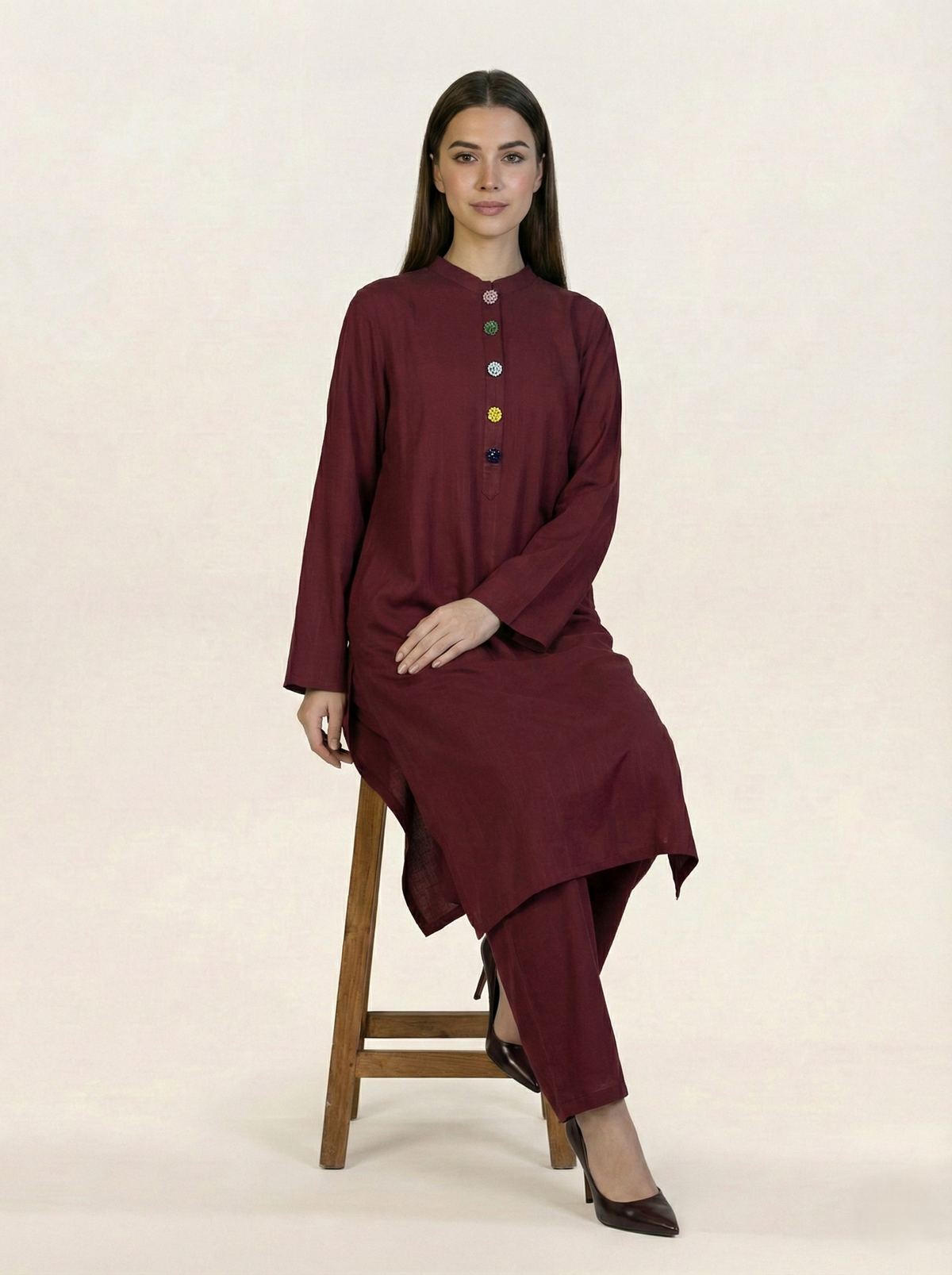 Solid Linen 2 piece Suit Maroon