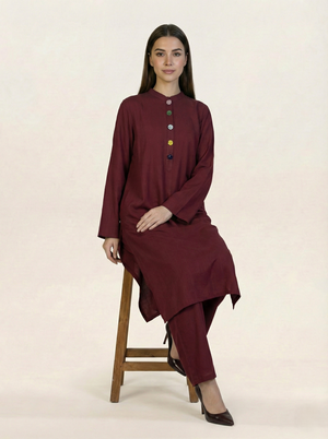 Solid Linen 2 piece Suit Maroon