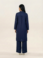 Embroidered Navy Blue Silk Suit (2-Piece)