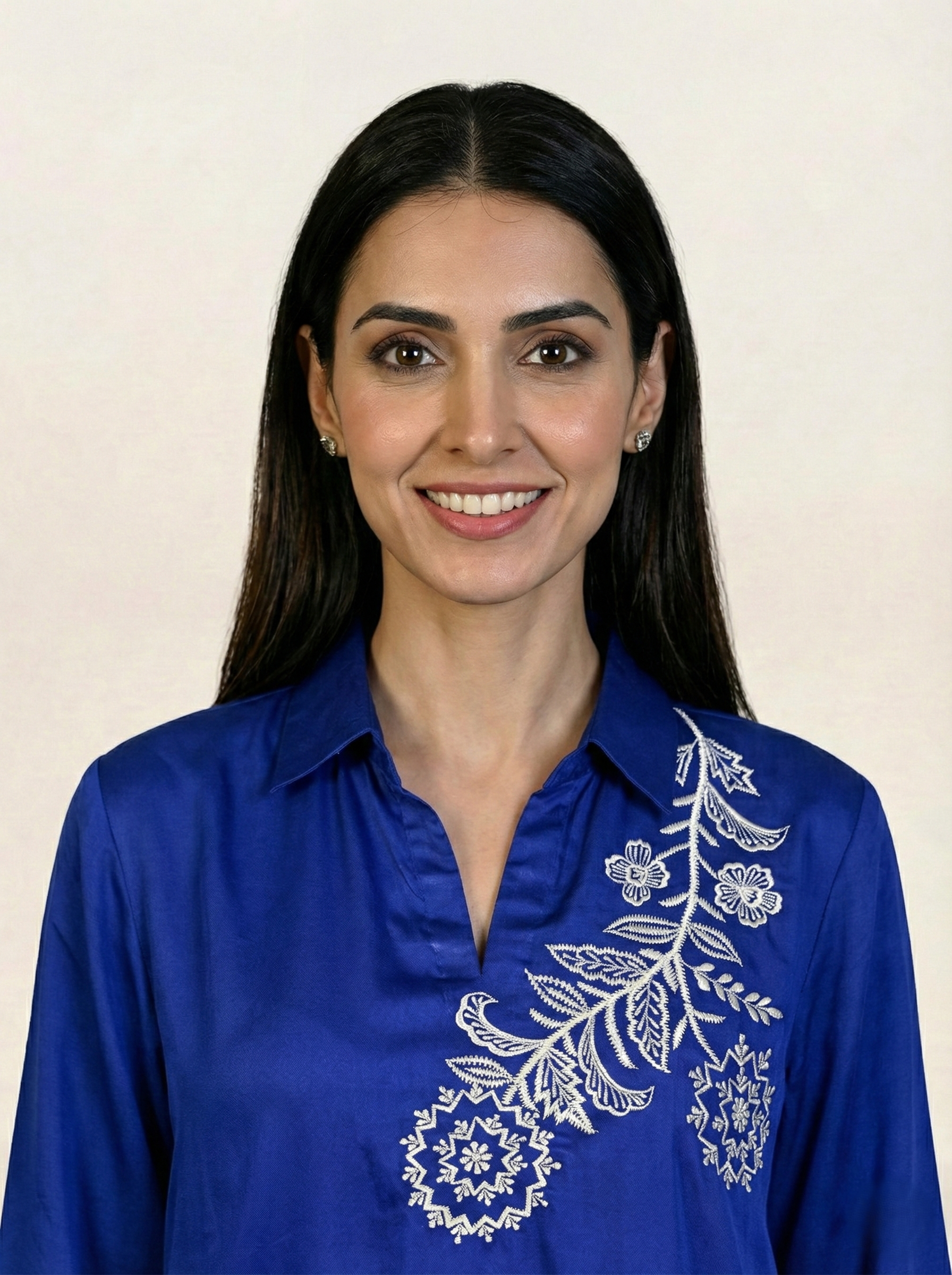 Embroidered Royal Blue Silk Suit (2-Piece)