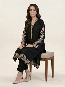 Embroidered Black Silk Suit (2-Piece)