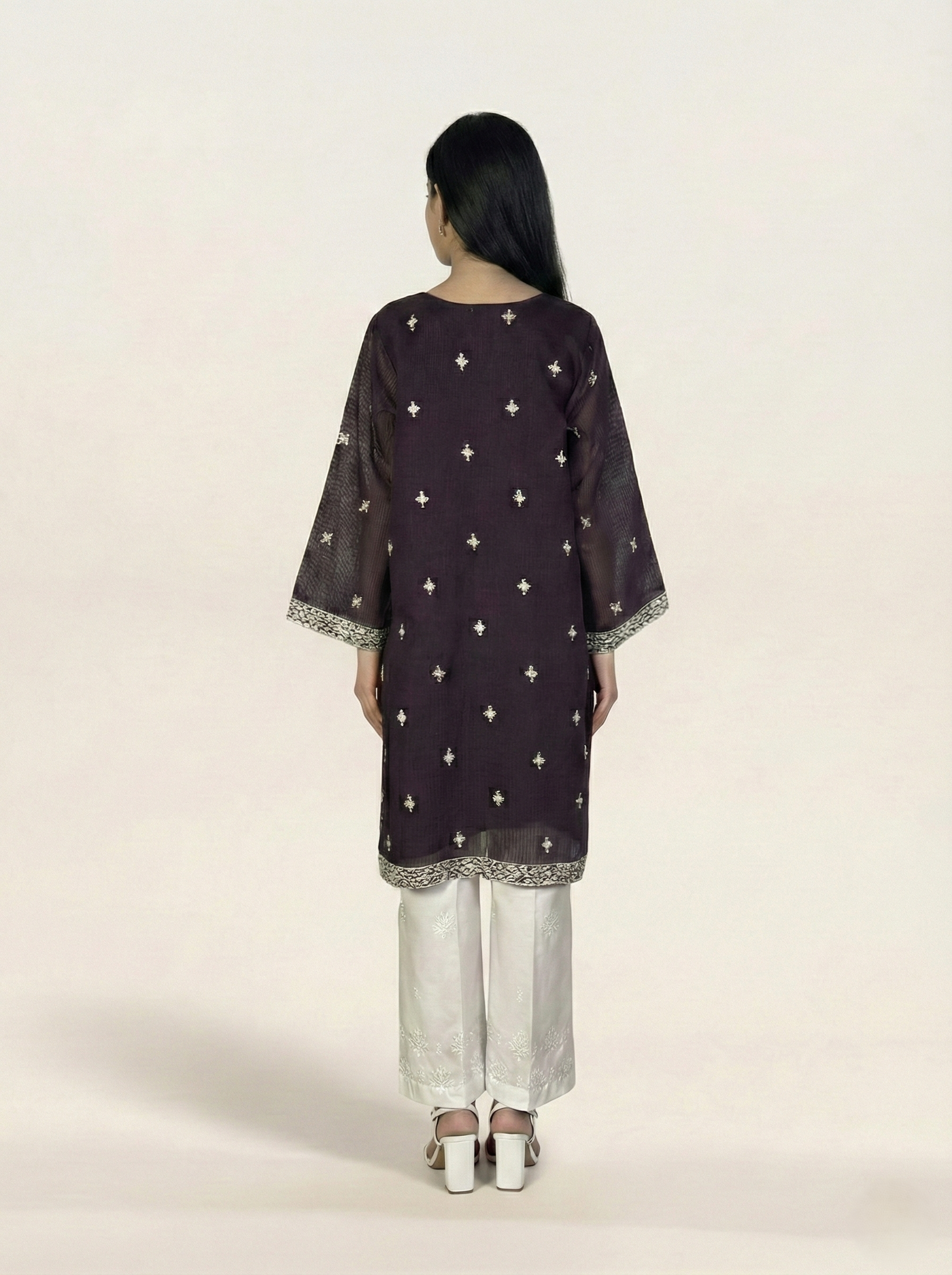 Embroidered Khaadi-Net Kurta Dupatta Purple