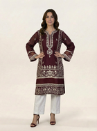 Embroidered Khaadi-Net Kurta and Dupatta Maroon