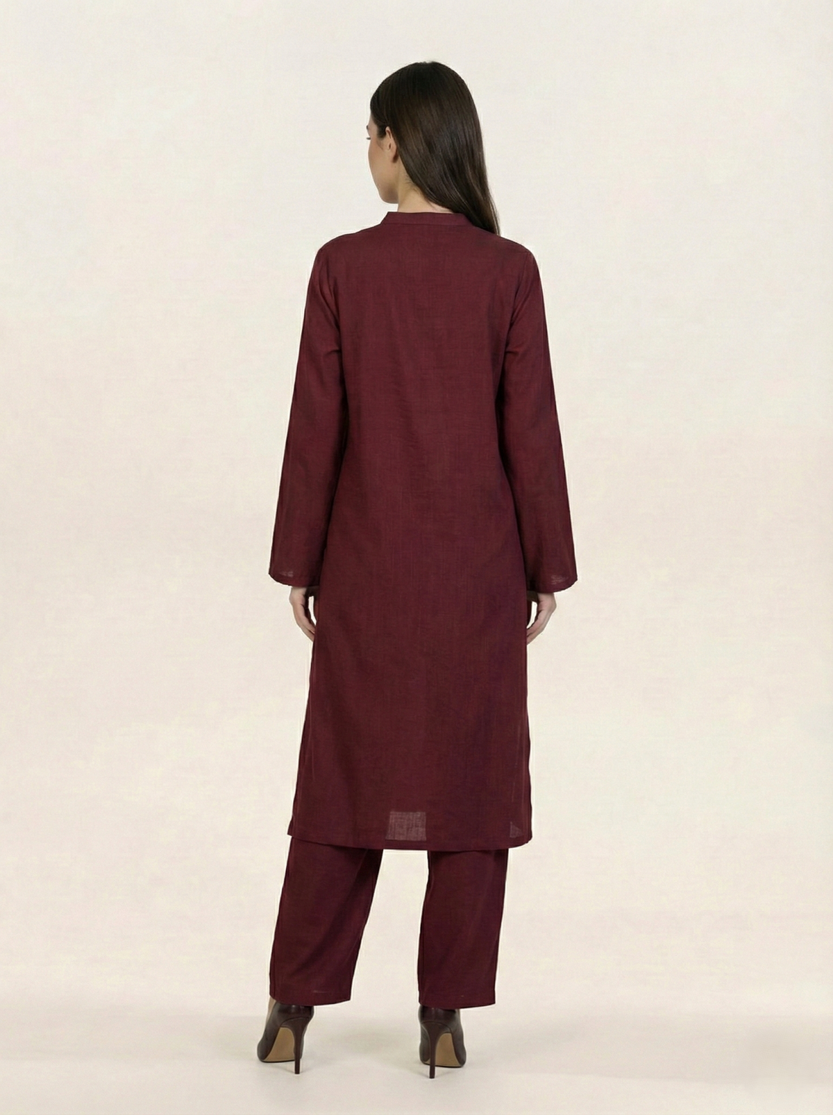 Solid Linen 2 piece Suit Maroon