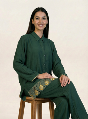 CEY Embroidered Co-ord Set Bottle Green