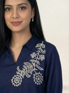Embroidered Navy Blue Silk Suit (2-Piece)