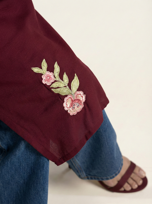Embroidered Linen Red Kurti