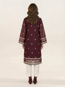 Embroidered Khaadi-Net Kurta and Dupatta Maroon