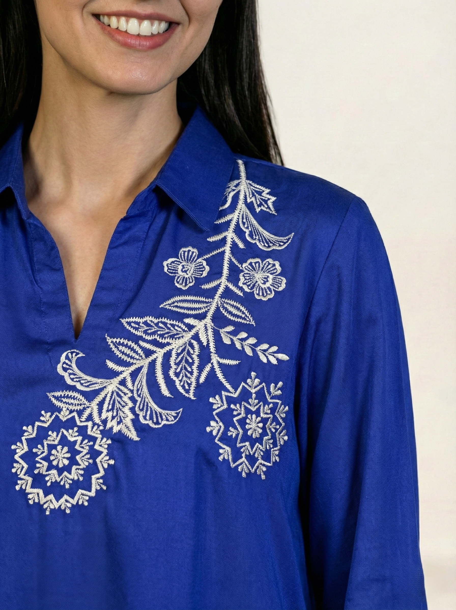 Embroidered Royal Blue Silk Suit (2-Piece)