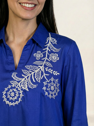 Embroidered Royal Blue Silk Suit (2-Piece)