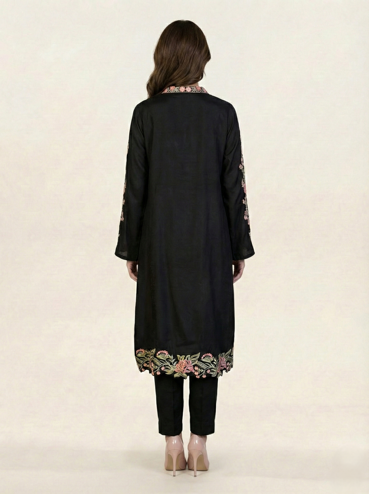 Embroidered Black Silk Suit (2-Piece)