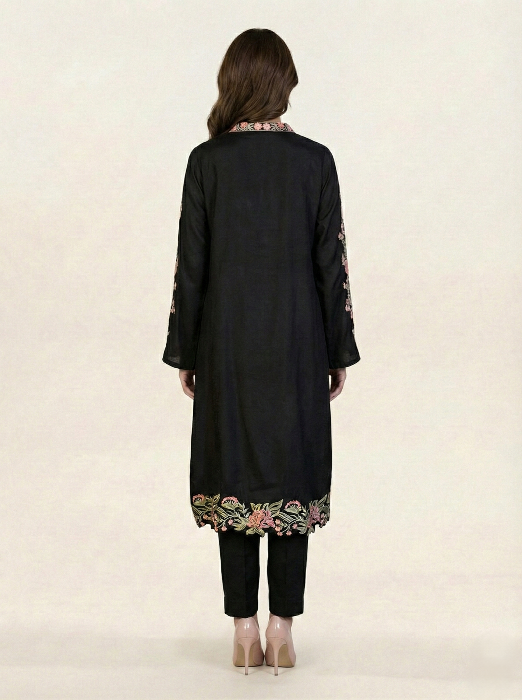 Embroidered Black Silk Suit (2-Piece)
