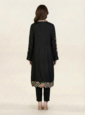Embroidered Black Silk Suit (2-Piece)