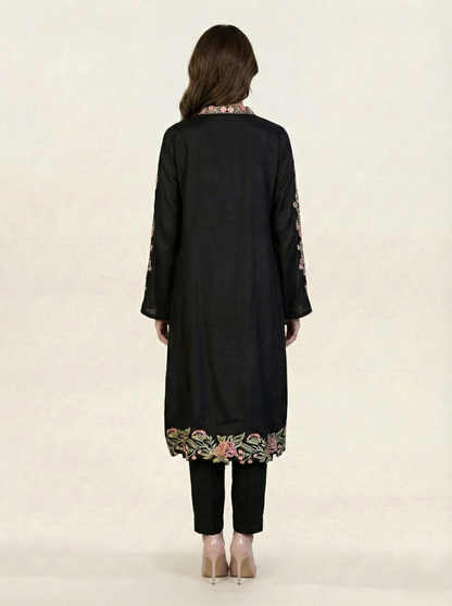 Embroidered Black Silk Suit (2-Piece)