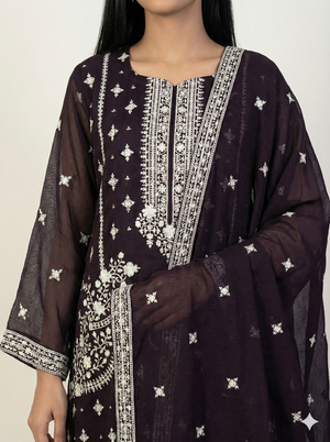 Embroidered Khaadi-Net Kurta Dupatta Purple